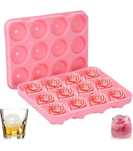 Stampi per ghiaccio rosa 3D Stampo per vassoio per cubetti di ghiaccio a 4 fori Stampo per ghiaccio in silicone a forma di fiore Creatore di palline di ghiaccio Utensili da bar