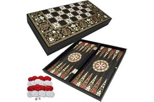 PrimoLiving Deluxe Holz Backgammon Set Tabula - 38x40 cm - inklusive Schachbrett