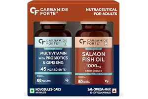 Carbamide Forte Multivitamin Tablet for Men with Probiotics & Salmon Omega 3 fish oil capsules Salmon Fish Oil Omega 3 Capsule 1000mg and Multivitamin Tablets Combo 60 Tablets + 60 Softgel Capsules