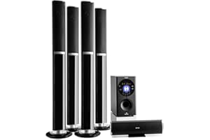 auna Areal Surround Heimkino 5.1- Soundsystem Kanal Heimkinosystem Lautsprechersystem 5.1 heimkinosystem mit 145 Watt RMS, 16,5 cm (6,5")-Sidefiring-Subwoofer, Bassreflex, Bluetooth, schwarz