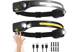 ENCOFT 2pcs Lampe Frontale LED Rechargeable USB, Torche Frontale Puissante avec Détecteur de Mouvement, Étanche IPX4 5 Modes d’Eclairage Portable Lampe Frontale Léger Lumière 230° pour Course/Camping