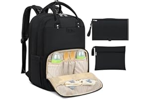 NEWHEY Baby Changing Bag Backpack with Portable Changing Mat Waterproof Nappy Bag Multifunction Baby Diaper Bags Large Rucksack Bag for Mom & Dad Black