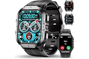 OUKITEL Smartwatch Herren Militär mit Telefonfunktion, Robust Sportuhr 120+Sportmodi mit Blutdruckmessung/SPO2/Herzfrequenz, 5ATM Wasserdicht Fitnessuhr mit Schlafmonitor, Touchscreen für iOS/Android