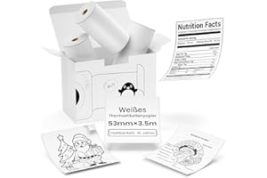 LABELCENTER T02 M02L M02X Papier Autocollant, Mini Imprimante Autocollant, pour Imprimante Thermique,50mmx3,5m, Rouleau de Papier Thermique Blanc, Conservation de 10 ans, Noir sur Blanc,3 Rouleaux de Papier