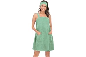 Jamron Mujer Vestido de Toalla de Baño Ajustable con Diadema para Ducha Snuna SPA y Playa Verde S