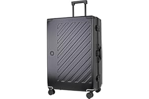 JLY Valigia Rigida 100% Policarbonato Senza Cerniera, Trolley da Viaggio con Doppio Lucchetto TSA, 4 Ruote Girevoli e Manico in Lega di Alluminio, Bagaglio da Stiva (Nero Acciaio, L (77cm 97L))