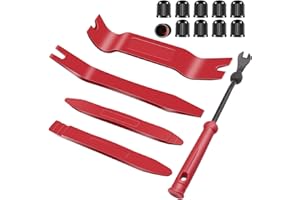 Wetado Auto Trim Removal Tool Kit, 15 Pcs Plastic Pry Tools & Car Fastener Rivet Clips Remover No-Scratch Automotive Panel Door Trim Removal Set for Vehicle Dash Audio Door Panel Window Molding Red