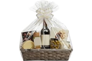 H-Line Rectangular Wicker Gift Hamper Basket, Split Willow Tray, Make Your Own Hamper Kit with Cellophane Wood Shred Bow Set, Ideal for Christmas, Weddings, Parties & Home Decor (Grey)