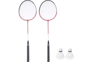 SPORTSIDE - Set de Badminton 2 Raquetas y 2 Volantes - Juego de Raqueta - Raquetas - Volantes - 042401Z - Rojo - Nylon - 66 cm - Artículo Deportivo