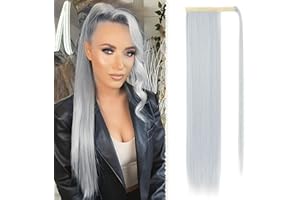 Benehair Postiche Queue de Cheval Extension 71 cm Longue Raides Ponytail Cheveux Naturel Synthétique Extension Cheveux Queue de Cheval pour Femmes(Gris Argenté, 140g)