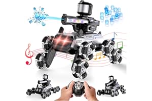 Remote Control Robot Dog Toys for Kids, Stunt RC Cars with LED Eyes & Gesture Control, Interactive Toys with Mecanum Wheels, Water-Shooting Turret & RGB Lights, Boys Girls Birthday Gift (Black)