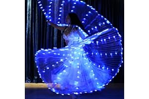 Sunhotty LED Wings LED Lights Belly Dance Wings with Telescopic Sticks Glowing Colorful Butterfly Wings LED Isis Wings for Carnival Stage Halloween Christmas(Adult, Blue)