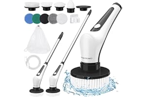 Elektrische Reinigungsbürste, [IPX8 Wasserdicht] Homtronics Elektrische Putzbürste mit 9 Austauschbaren Bohrbürstenköpfen, 14 in 1 Electric Spin Scrubber für Bad, Fliesenboden und Auto, Schwarz