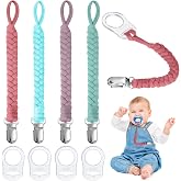 Aolso Pacifier Chain, 8pcs Cotton Clip Pacifiers with Ring Silicone Pacifier Clips Holder Adapter, Dummy Chain