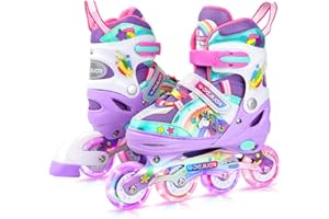 4-PEJIIJAR Unicornio Patines en línea Niñas Patines 4 Ruedas para Niño Patines Roller Quad Ajustables con Ruedas Luminosas para Niñas y Niños Principiantes Regalo de Cumpleaños de Navidad
