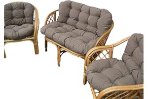 JACKKISSEN EIN Set Kissen für Ratan und passend für die meisten Dieser Art von Rattanmöbeln. 2 Sessel + Sofa. Hergestellt aus Baumwolle und POLYURETHAN-Schaum-GRANULAT (Dunkelbeige)