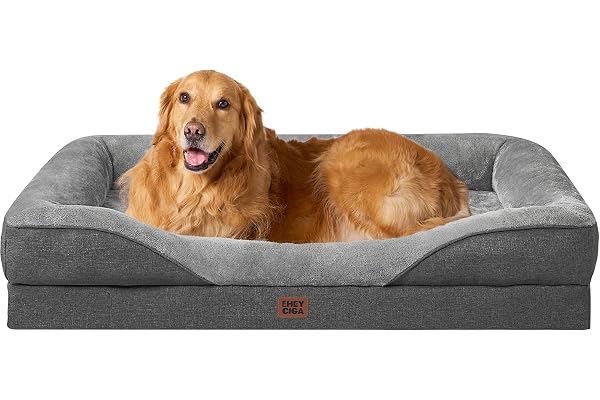 EHEYCIGA Mousse Mémoire Panier Chien Grande Taille Orthopédique, Canapé pour Chien XL Déhoussable Lavable, Coussin Chiens Antidérapant & Imperméable, 106.5x76x18.5 cm Gris
