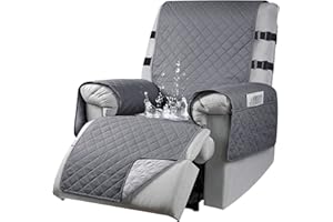 aolceth Recliner Chair Cover with Side Pockets, Slipcover 2 Elastic Straps, Non-Slip Armchair Protector for Families Pets/Kids, Washable Sofa Cover, Dark Gray