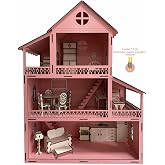 BİGİBU 3 Katlı Ahşap &Ccedil;ocuk Oyun Evi, Pembe, Eşyalı, Eğlenceli ve G&uuml;venli Tasarım DSD5784753936891
