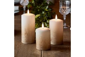 Lights4fun Lot de 3 Bougies Piliers TruGlow® Effet Ombré Bronze à LED Blanc Chaud