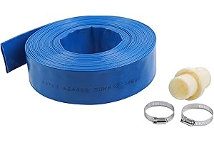 KATSU TOOLS KATSU Manguera Plana para Descarga de Agua 20 m x 50 mm, con 2 Clips y Conector, Se Adapta a Bombas de Agua Sumergibles y Otras para Drenar Estanques, Riego de Jardines, Piscinas, Azul 664465