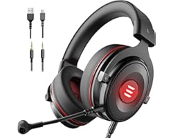 EKSA E900 Pro Gaming Headset 7.1 3D Surround Sound USB Gaming Headphone with Noise Cancelling Mic, LED Light, Headphones for 