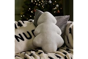 OHS Faux Fur Winter Tree Christmas Throw Pillow, White Scatter Cushion Soft Back Support Pillow Winter Christmas Decorations Novelty Cushions for Sofa Home Decor, 45 x 30 x 9cm