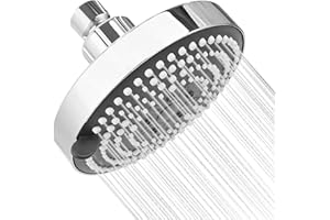 OFFO Fixed Shower Head, 6 Modes 13cm(5 inch) Waterfall Shower Head with Djustable Metal Swivel Ball Joint, for Standard G1/2 Screw Thread Pipe, Bathroom Fixed Rainfall Showerheads,Chrome