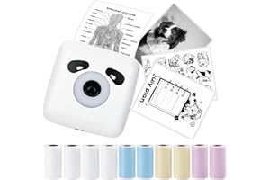 vretti Bluetooth Sticker Printer with 10 Rolls Paper, 300Dpi Portable Sticker Maker for Kids Scrapbook,Working Listing, Notes, Journal, Travel,Wireless Picture Printer Compatible with Android & iOS