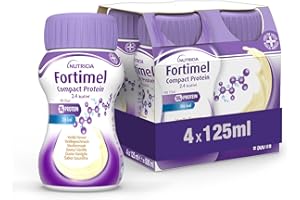 NUTRICIA FORTIMEL COMPACT PROTEIN - Supplemento Ipercalorico e Iperproteico Altamente Palatabile e Compatto, utile in caso di Malnutrizione, Alimento a Fini Medici Speciali, Gusto Vaniglia - 4 x 125ml