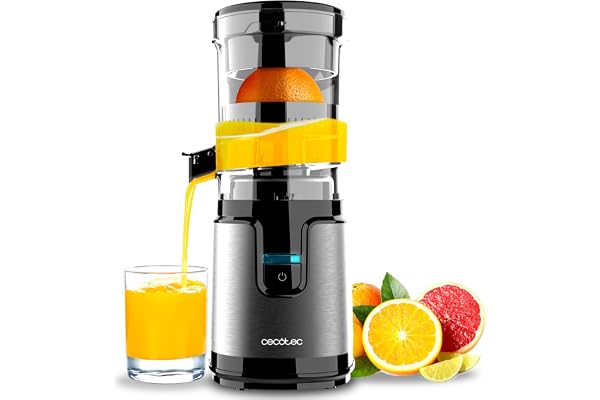 Cecotec Presse-Agrumes Électrique Essential TowerAdjust Easy Steel. Presse-Agrumes 140W, 0,35L sans BPA, Anti-Gouttes, démarrage Automatique, démontable, Lavable Lave-Vaisselle, Base antidérapante