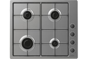 Candy Idea CHW6LBX/4U2, Placa de Gas, 4 Fuegos, 60CM, Gas Natural Adaptable a Gas Butano, 7,2KW de Potencia, Mandos Independientes Laterales, 2 Rejillas, Sistema de Seguridad en Llama, Inox