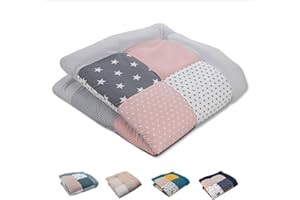 ULLENBOOM® Krabbeldecke für Baby 100x100 cm, Aus 100% OEKO-TEX Materialien, Made in EU, Dick & weich gepolstert, Rosa Grau - ideal als Babydecke, Laufgittereinlage & Spieldecke Baby