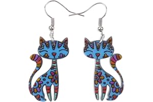 BONSNY Cat Charm Jewellery Acrylic Kitten Charm Drop Dangle Pattern Pet Tag Statement Earrings Women and Girls
