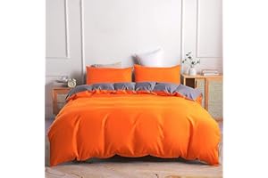 Jemiipee Juego de Funda Nordica 100% Microfibra Reversible Cama 90 Suave Fundas Nórdicas Color Sólido Funda Edredon 150x200 cm y 1 x Funda de Almohada de 50x70 cm, Naranja Oscuro/Gris