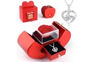 ELEUTH Rosa Eterna con Collar,Rosa Preservada Caja de Regalo, Real Rosa Eterna Natural Preservada Regalo para Mujer Madre para Día de San Valentín Aniversario Día de la Madre Bodas Cumpleaños Navidad