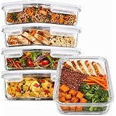Prep Naturals Glass Containers 5 Pieces, 900 ml, 1 Compartment | Borosilicate Glass Containers, Leakproof Airtight Lids, Micr