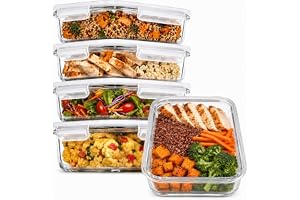 [5 stycken] lufttäta Matbehållare i glas med lock - Måltidsförberedande matlådor i glas - matförvaringsbehållare - lunchlåda (880 ml – 1 fack)