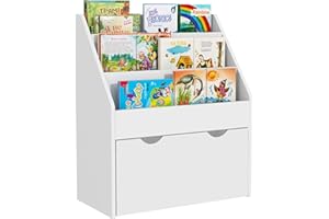AIYAPLAY Kids Bookshelf, Bookcase Toy Storage Organizer with 3 Tier Shelves, Drawer, for Bedroom, Nursery, Playroom, Classroom, White