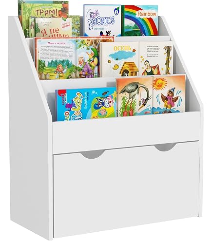 Bibliothèque Murale Enfant En Bois De Pin - 4 étagères, 3 Compartiments, Motif Animaux Jungle - 81x43x8 Cm - 12