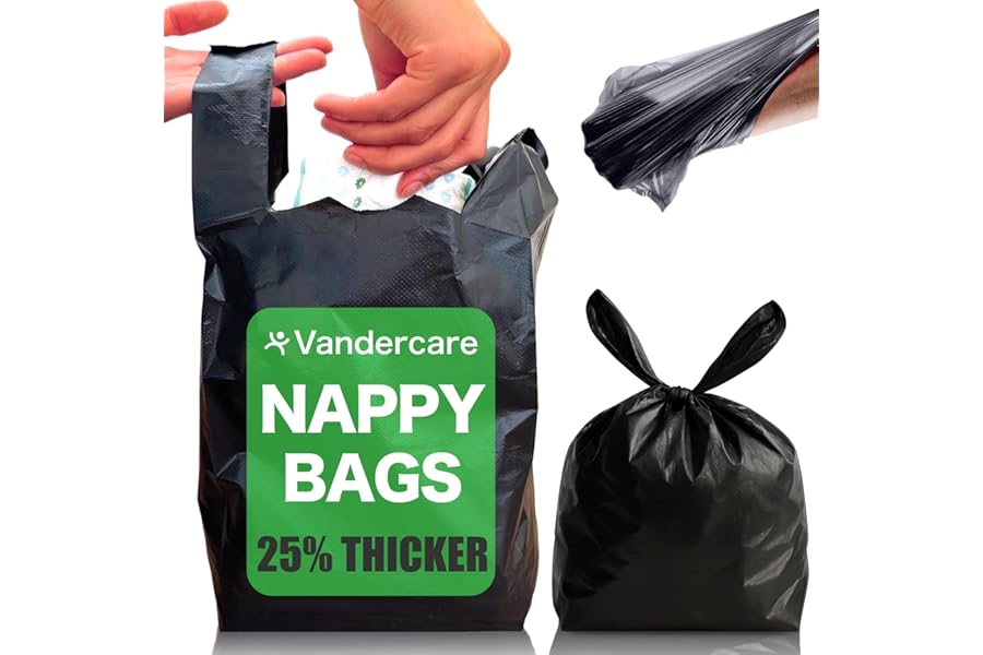 Adult Nappy Bags | 100 Pack | Sanitary Disposable Sacks for Large Incontinence Pads | 25% Thicker | Easy Tie Handles | Bag Extra Strong Thick | Fragrance Free Odourless Discrete