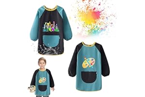 RobLuX 2 Stück Malschürze Kinder Wasserdicht Malkittel für Schule, Kunst, Zeichnen, Kochen, Backen, Essen, Labor (6-12 Jahre Alt)
