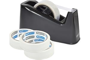 Rapesco 1639 500 Heavy Duty Tape Dispenser with 4 Clear Tape Rolls, Black