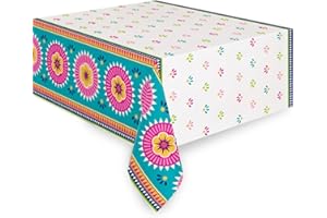 UNIQUE Boho Fiesta Rectangular Plastic Table Cover (137cm x 213cm) - Vibrant & Colorful Design Party Essential - Perfect for Outdoor, Indoor, Birthday, Wedding - 1 Pc
