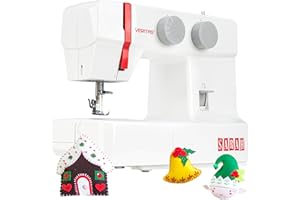 ‎VERITAS VERITAS Freiarm-Nähmaschine Sarah I mit Fußpedal I Einfädelhilfe & Fadenabschneider I 13 Stiche I Einstellbare Stichlänge I LED-Nählicht I Nähmaschine für Anfänger (weiß-rot)
