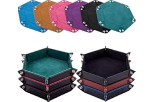 SIQUK 6 Stück Würfelbrett Doppelseitig Würfelbretter Samt Faltbar Würfeltablett Hexagon Würfelteller Leder Würfelbretter für DND Dragons Würfel Gaming(Cyan, Schwarz, Violett, Rosa, Camel, Himmelblau)