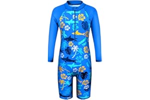HUAANIUE Garçons Enfants Maillot de Bain 1 Pièce Anti-UV UPF 50+ Enfants Garçons Costume de Bain zippé à Manches Longues 2-14 Ans