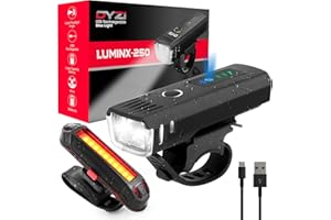 DYZI Bike Lights - USB Rechargeable Ultra Bright Front & Back Bike Light Sets - 4 Light Modes With Daylight Sensor - Easy to Fit and Mount LED Bicycle Lights