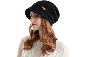 Enwokran Damen Strickmütze Beanie Mütze Gefüttert Fleece mit Krempe Baskenmütze Warme Schirmmütze für Winter