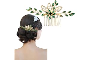 AUSWALAR Bridal Green Gold Crystal Hair Comb,Wedding Rhinestone Hair Side Comb Fashion Hair Clip Handmade Hair Accessories for Bride Wedding Prom Girl Headpieces